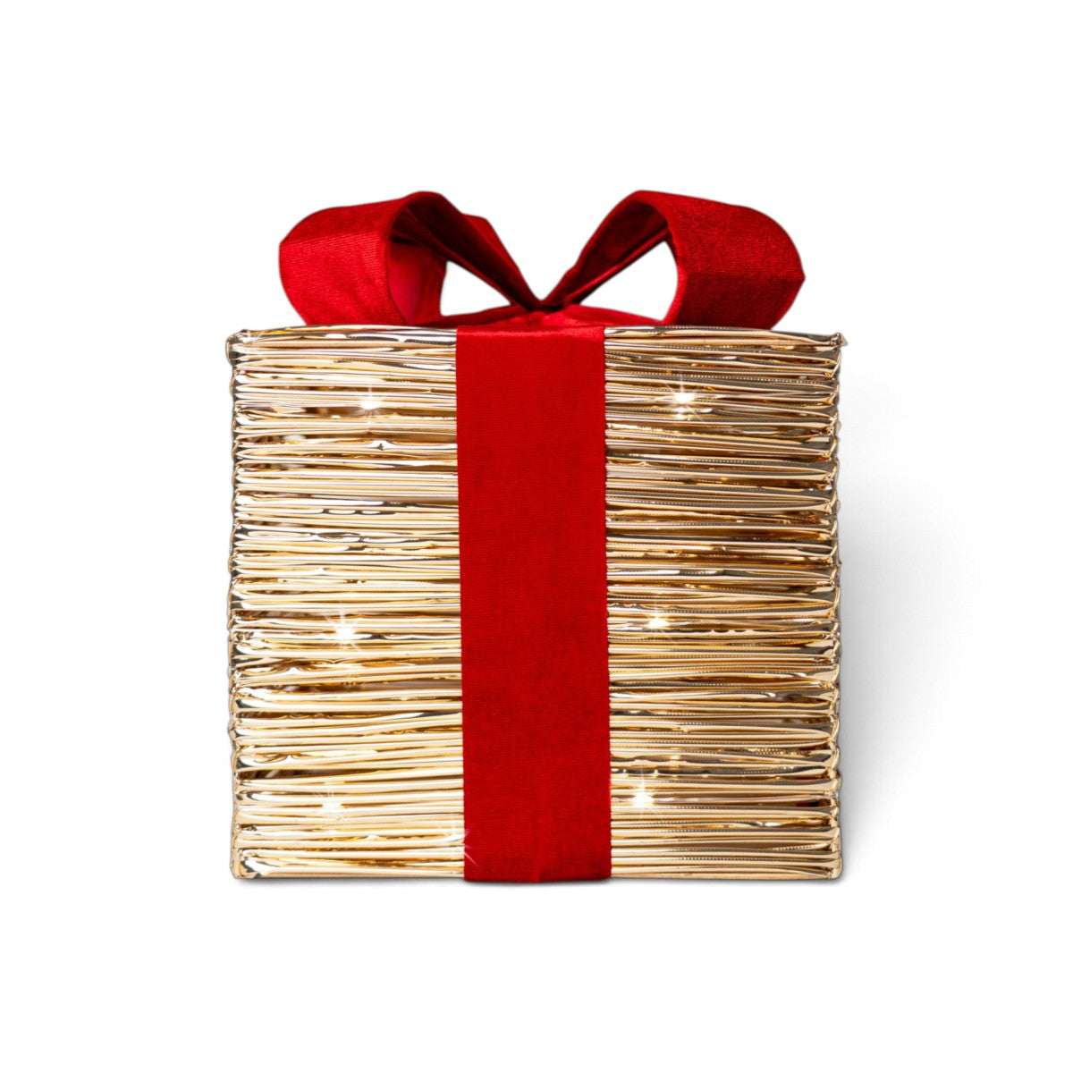 Noel LED Bow Gift Box Gold/Red 30 Lights 25cm