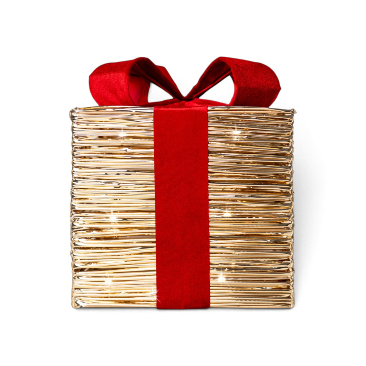 Noel LED Bow Gift Box Gold/Red 40 Lights 30cm