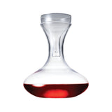 Casero Verre 1.7L wine decanter and aerator set shown front on with clear glass design and red wine inside