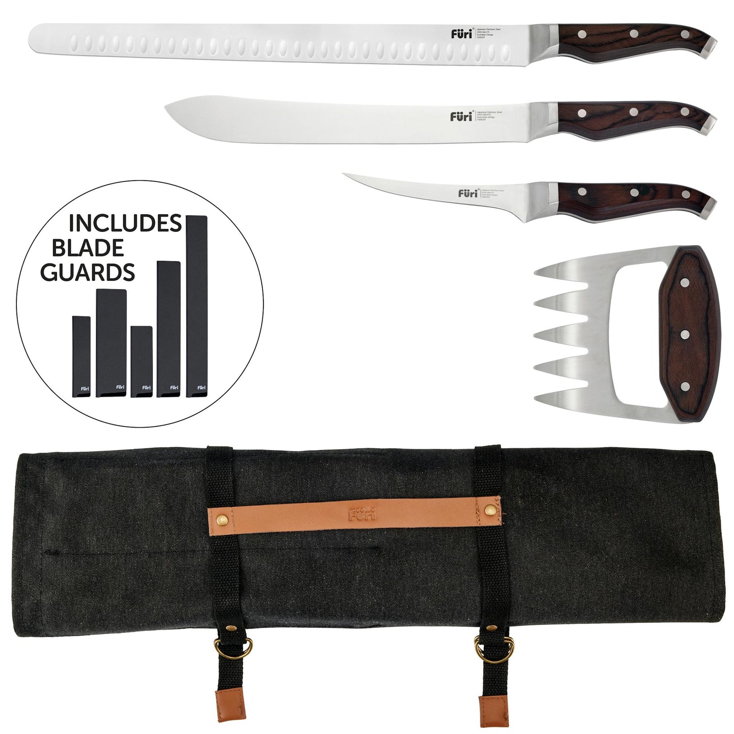 Furi Triple Rivet Pitmaster Roll Set 5 Piece Knife Set