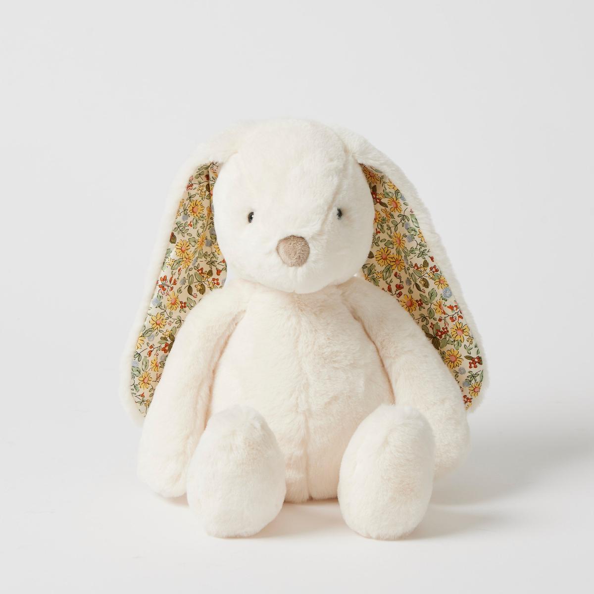 Pilbeam Living Floral Bunny Plush White 38cm – soft plush bunny toy with white fur and floral patterned ears, perfect for gifting.