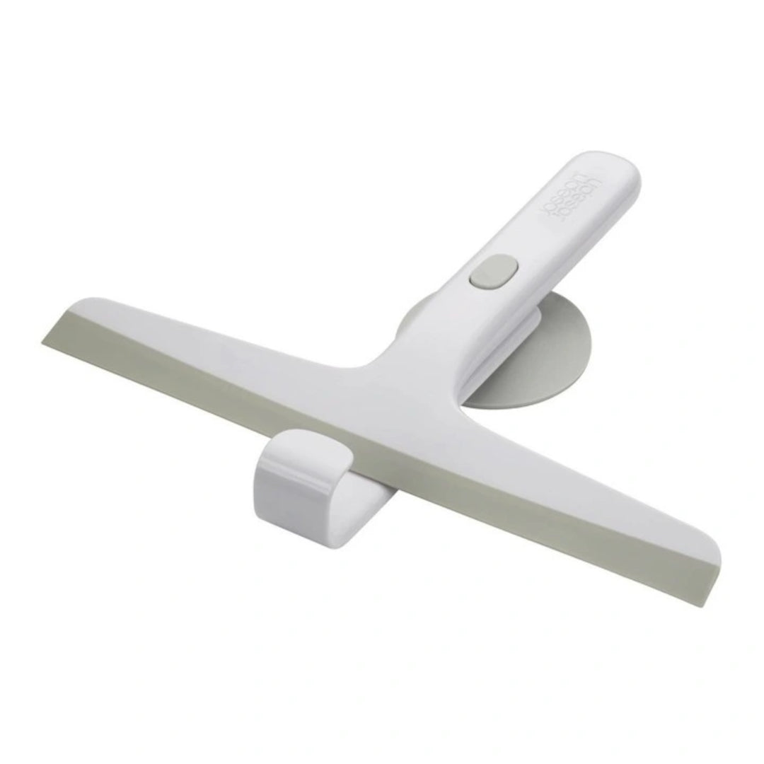 Joseph Joseph EasyStore shower squeegee with integrated hook in white