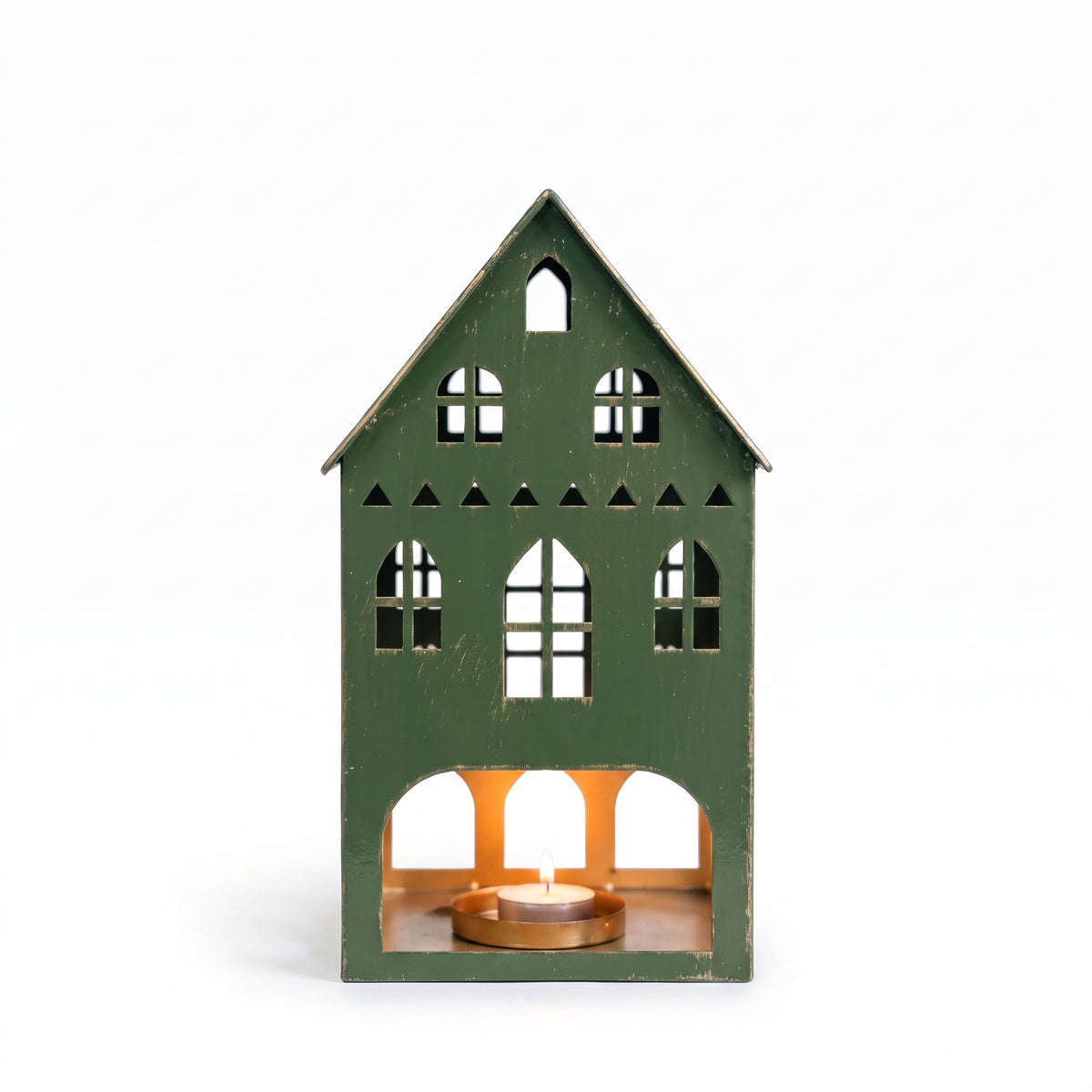 Lune Enamel Tealight House Green 17x29cm