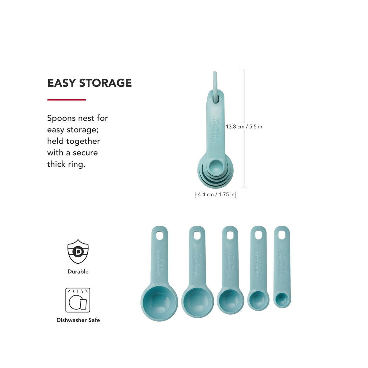 KitchenAid Classic Plastic Measuring Spoon Mineral Water (Set of 5) | Minimax