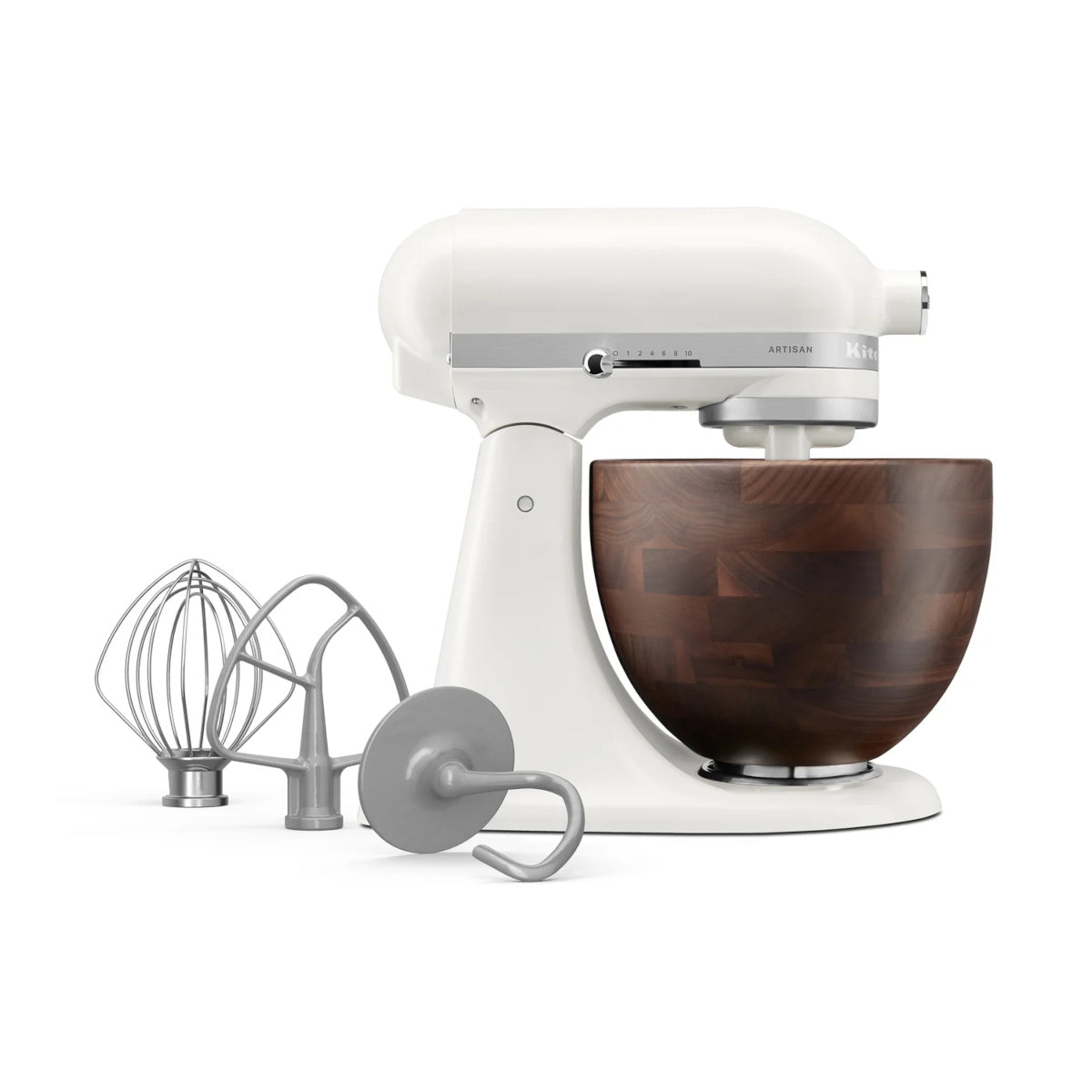 KitchenAid Artisan Tilt-Head Stand Mixer Porcelain – shown with whisk, paddle, and dough hook