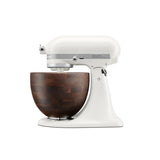 KitchenAid Artisan Tilt-Head Stand Mixer Porcelain – side profile with walnut wood bowl