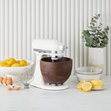 KitchenAid Artisan Tilt-Head Stand Mixer Porcelain – with walnut wood bowl in kitchen scene