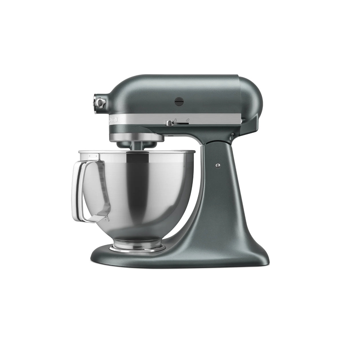 KitchenAid KSM195 Artisan Mixer Juniper – side profile with stainless steel bowl