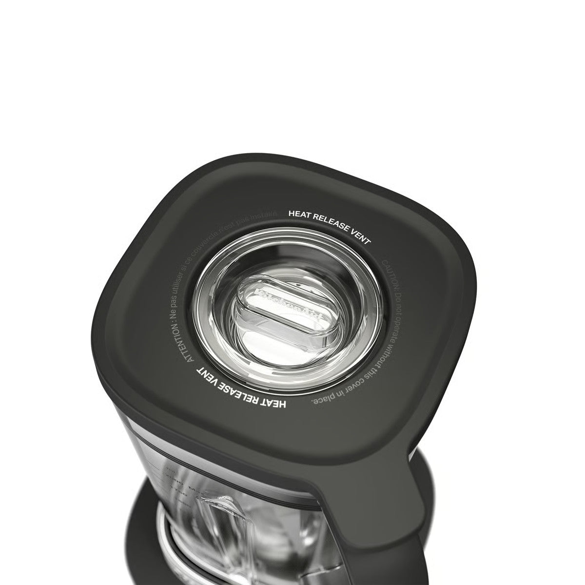 KitchenAid K200 Pure Power Blender Black Matte – Top view of blender lid with heat release vent, part of KitchenAid Pure Power Blender Black Matte