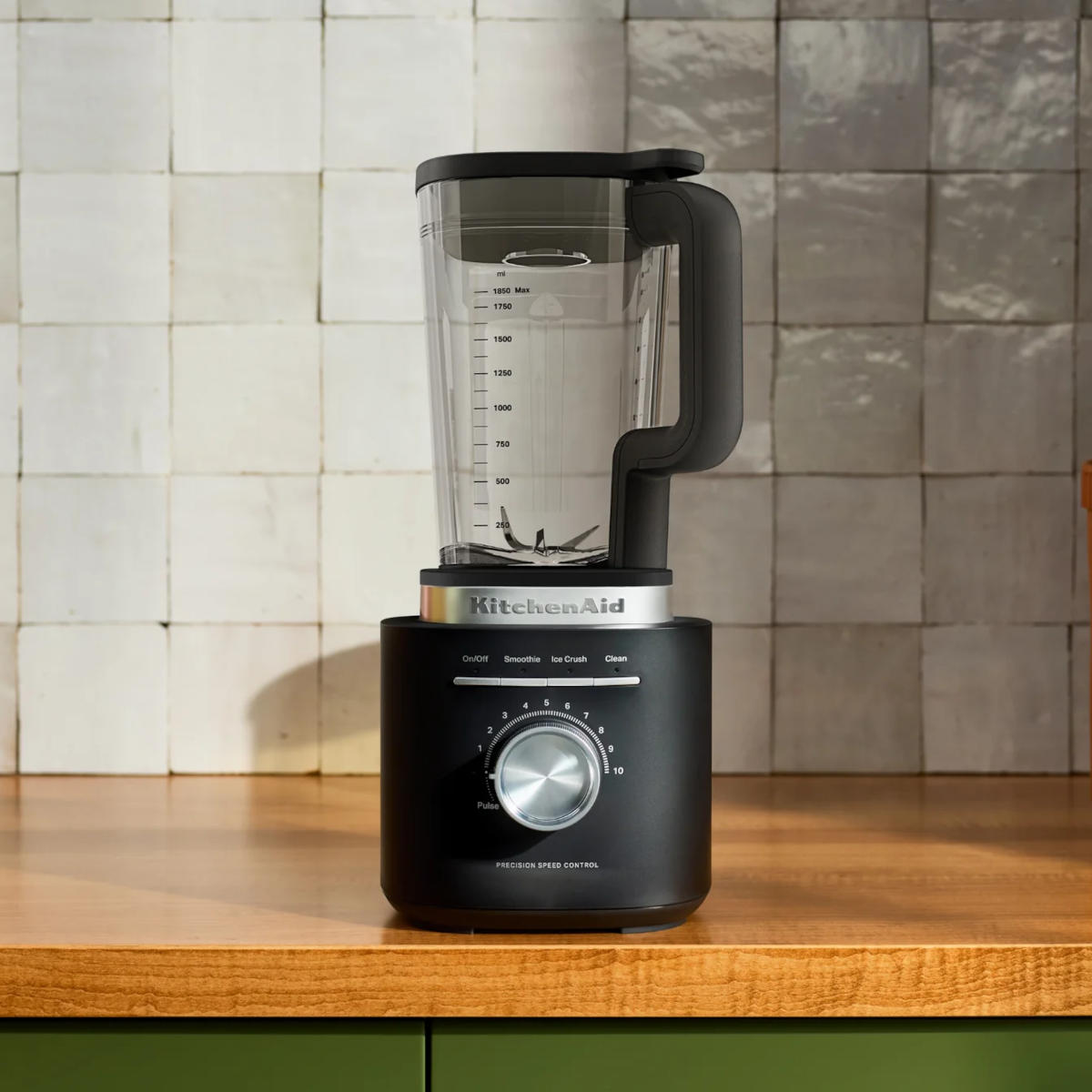 KitchenAid Pure Power Blender with 1.75L glass jar in Matte Black displayed on a kitchen countertop.