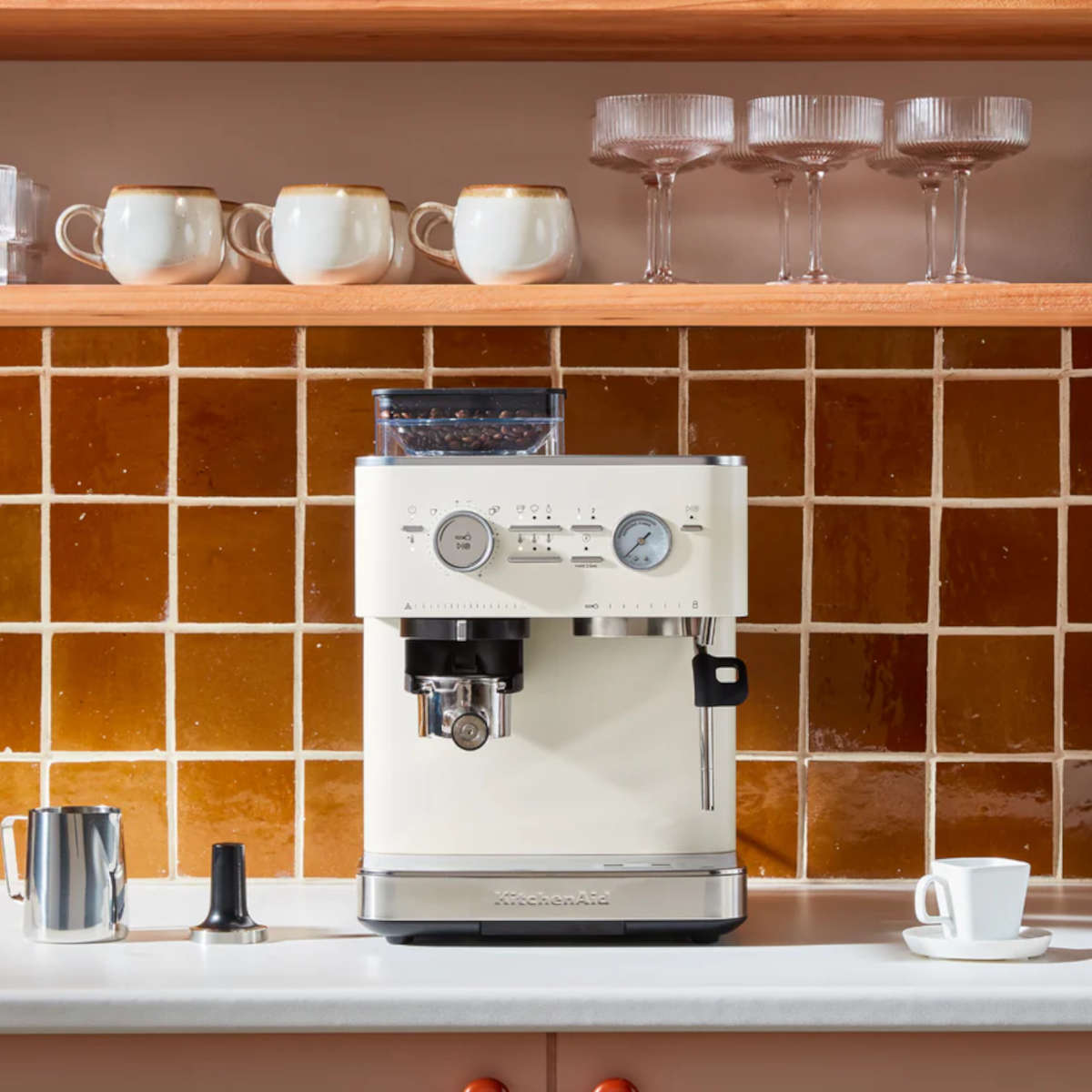 KitchenAid Semi Automatic Espresso Machine with Grinder White | Minimax