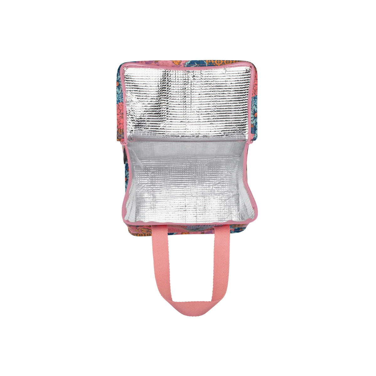 Kollab Bethany Lunch Box featuring vibrant multicolour floral print and pink handles