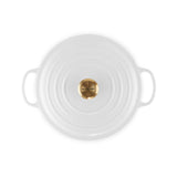 Le Creuset Cast Iron Round Casserole White with Gold Knob 28cm | Minimax