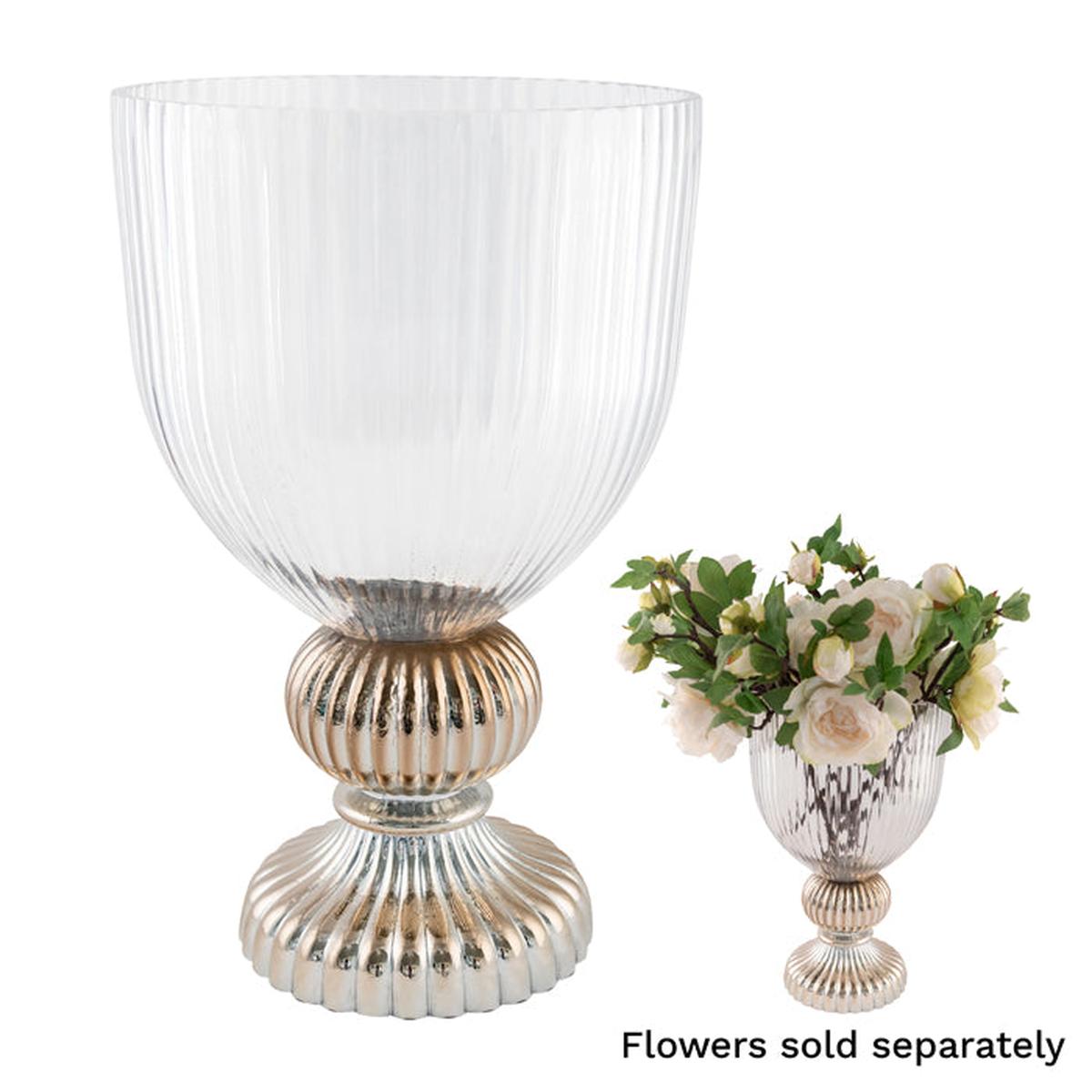 Pure Christmas Saville Glass Ribbed Pedestal Urn 26x40cm – elegant tall glass urn with ribbed design and pedestal base, perfect for décor