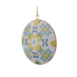 Vixen & Velvet La Dolce Vita Lemon Tile Hanging Decoration 11cm – decorative enamel hanging ornament with lemon and floral tile print, 11cm