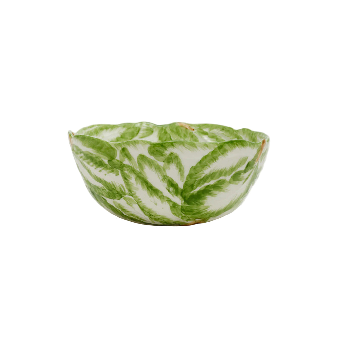 La Ceramica Radicchio Bowl Round Green Small 20x9cm - Decorative bowl with green leaf pattern on a white background