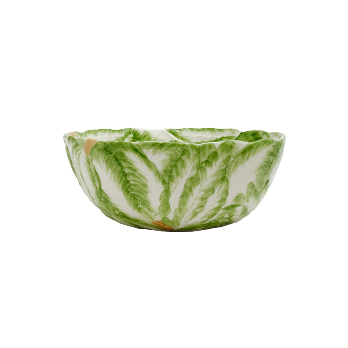 La Ceramica Radicchio Bowl Round Green Med 26x11cm - Green and white ceramic bowl on a white background