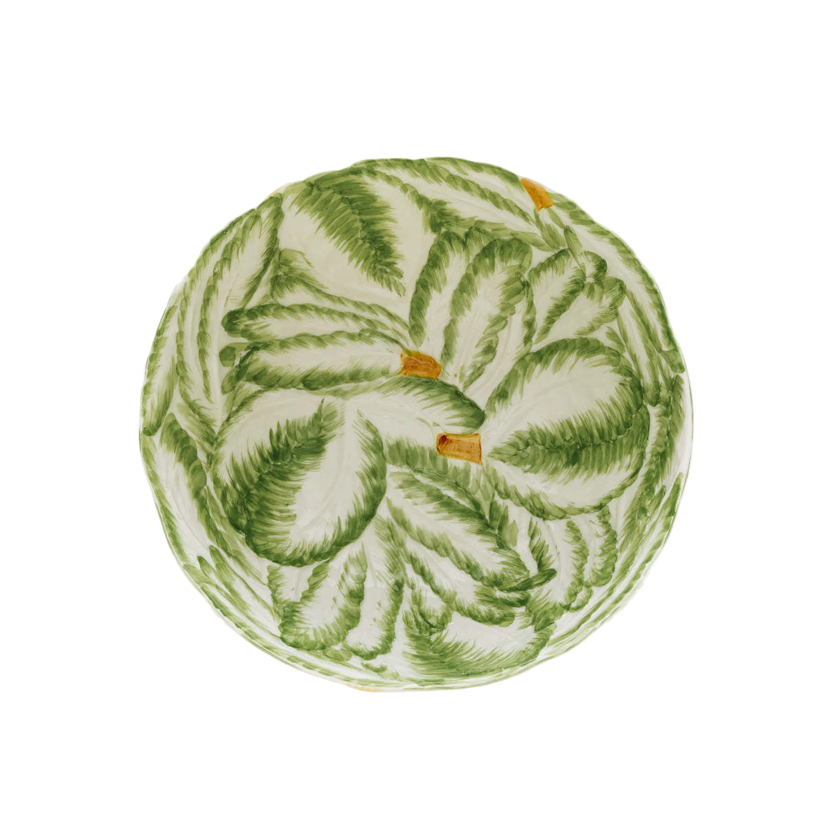 La Ceramica Radicchio Bowl Round Green Med 26x11cm - Decorative plate with green leaf pattern on a white background