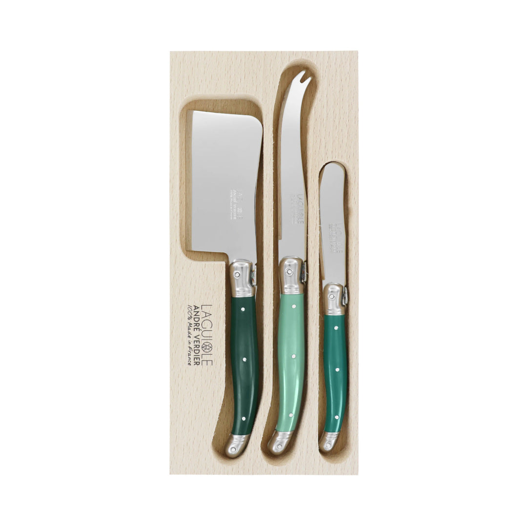 Laguiole Andre Verdier Debutant Cheese Knife Set Forest 3 Piece