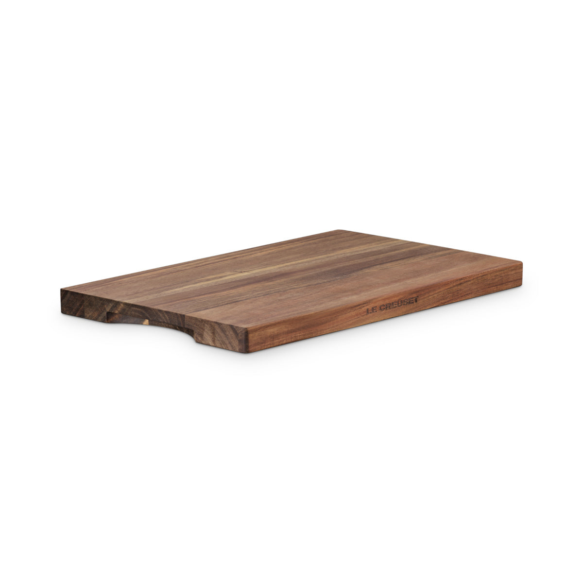 Le Creuset Acacia Chopping Board 40cm with natural wood grain and rounded edges.