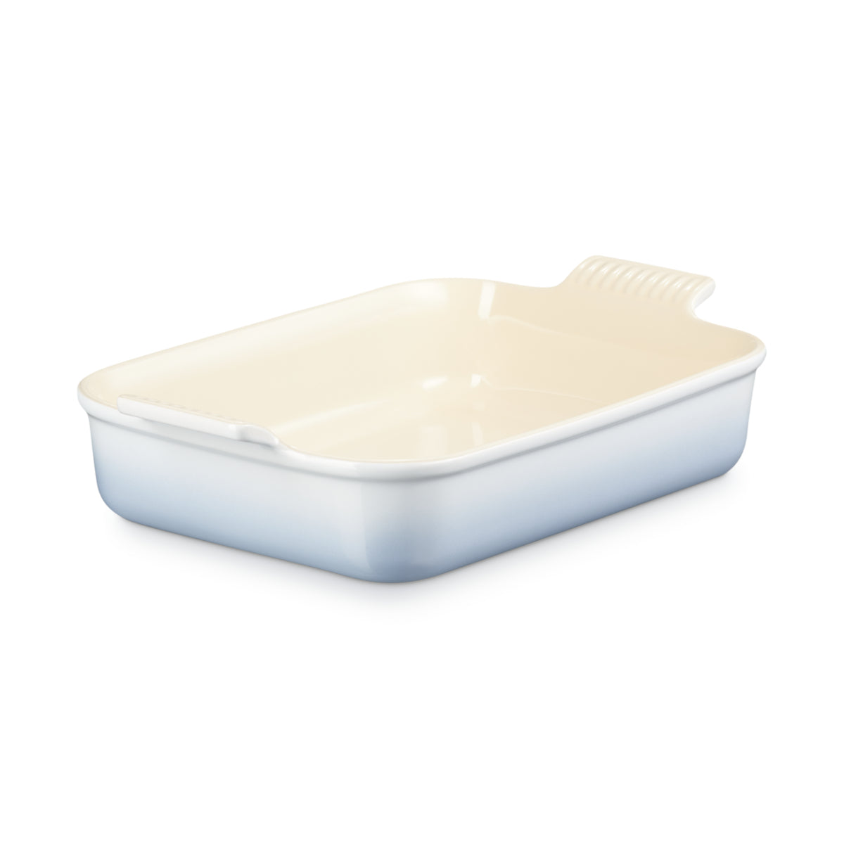 Le Creuset 32cm Heritage rectangular dish in coastal blue gradient enamel