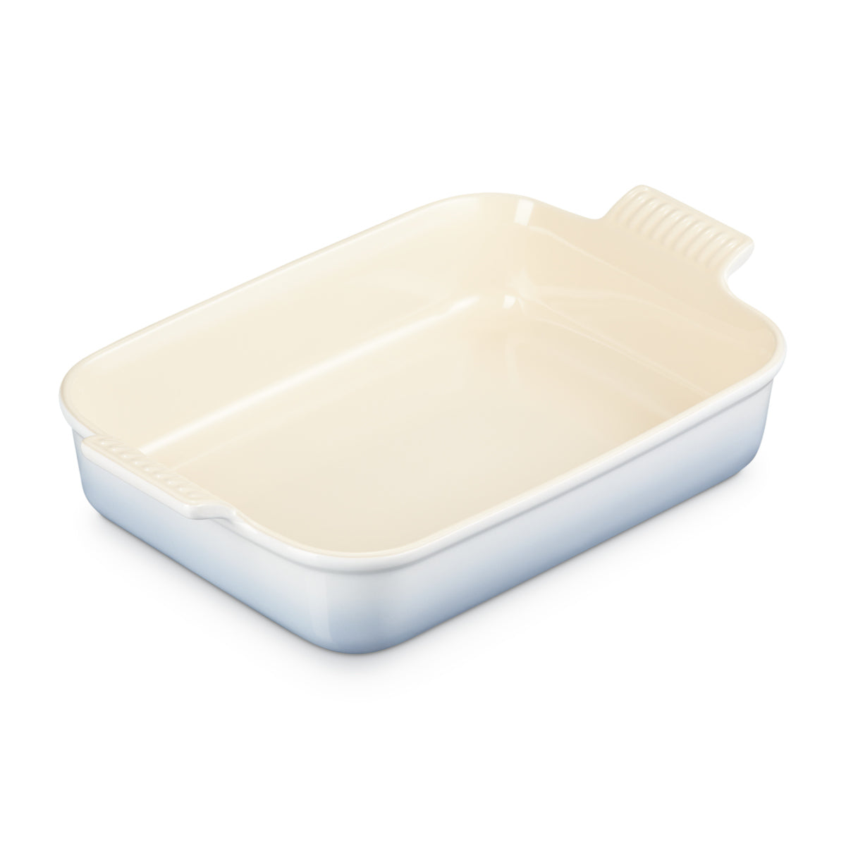 Le Creuset 32cm Heritage rectangular dish in coastal blue gradient enamel