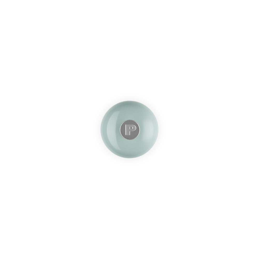 Le Creuset pepper mill 21cm in Sea Salt green, glossy finish.