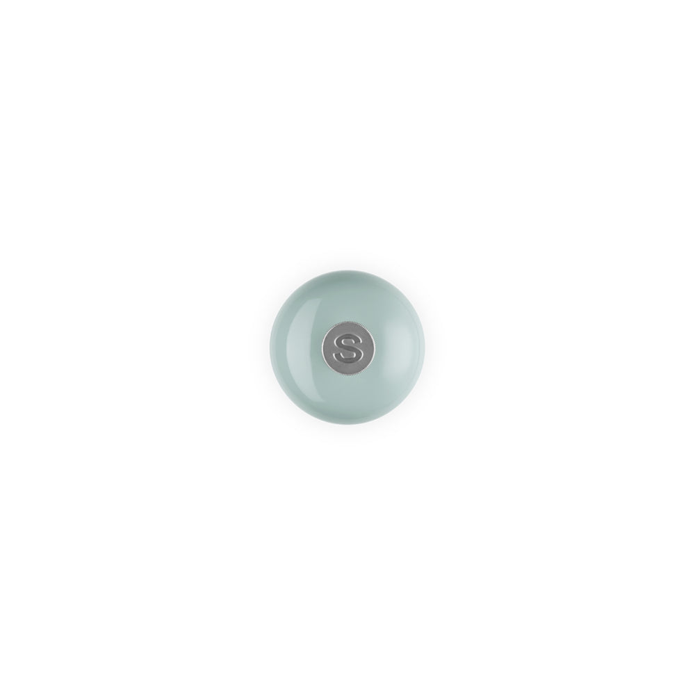 Le Creuset salt mill 21cm in Sea Salt green, glossy finish.