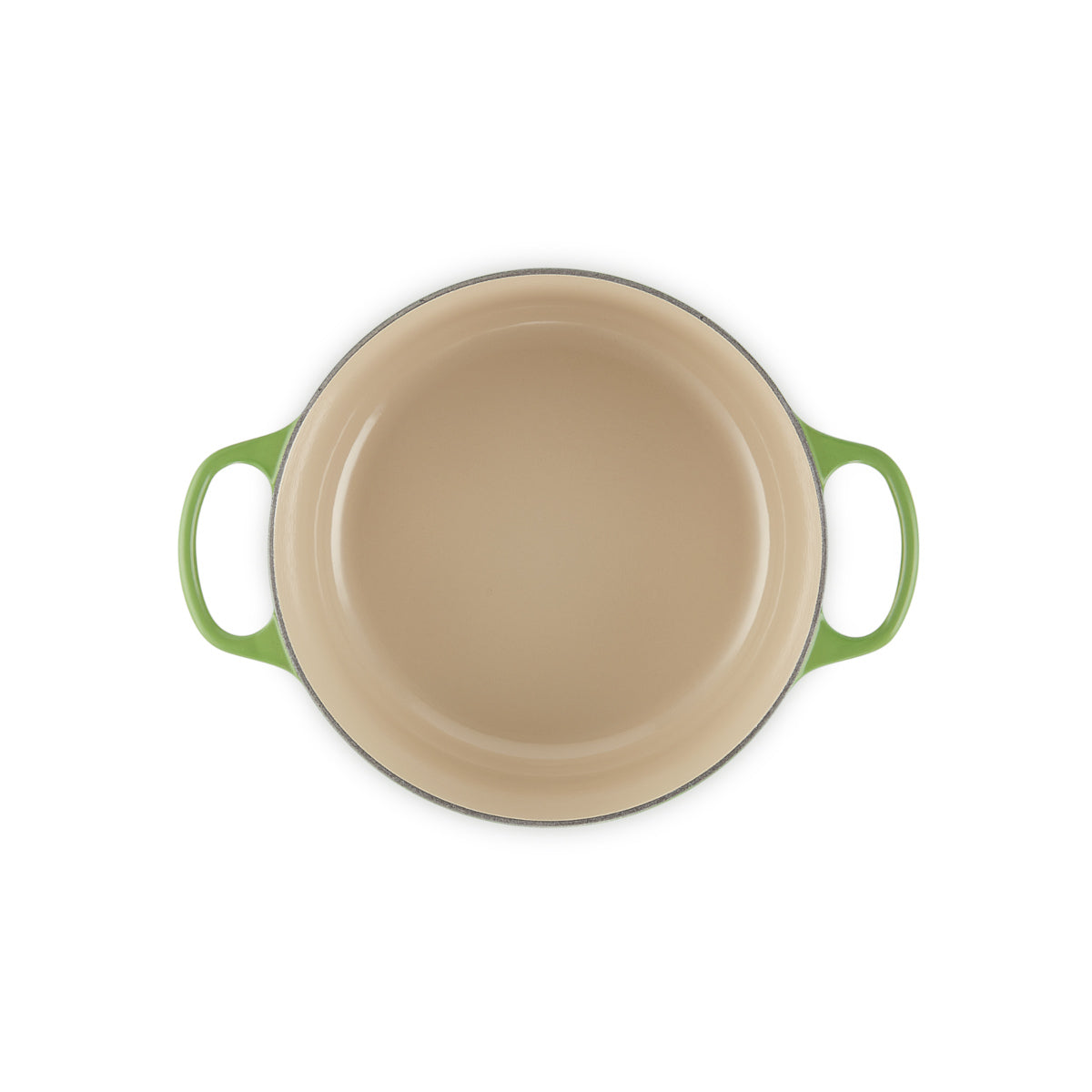 Le Creuset Signature Cast Iron Round Casserole Bamboo 26cm – top-down view of beige enamel interior