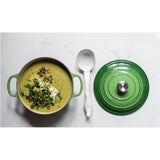 Le Creuset Signature Cast Iron Round Casserole Bamboo 26cm – cooking soup, lid placed beside