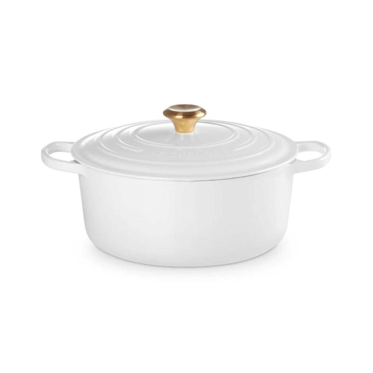 Le Creuset Signature Cast Iron Round Casserole White with Gold Knob 28cm (6.7L) | Minimax