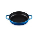  Overhead view of Le Creuset Signature Everyday Pan Azure 28cm showing smooth black surface