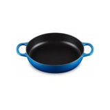  Overhead view of Le Creuset Signature Everyday Pan Azure 28cm showing smooth black surface