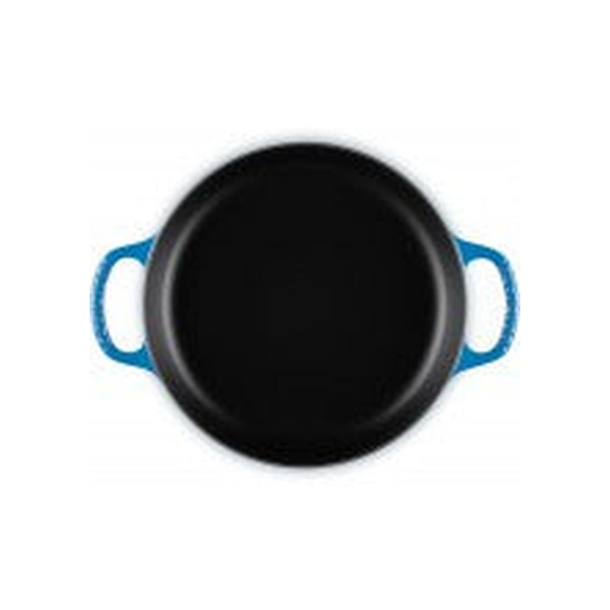 Top view of Le Creuset Signature Everyday Pan Azure 28cm with black interior and twin handles
