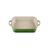 Le Creuset Signature Roaster 33cm Bamboo Green cast iron baking dish with cream enamel interior and looped handles