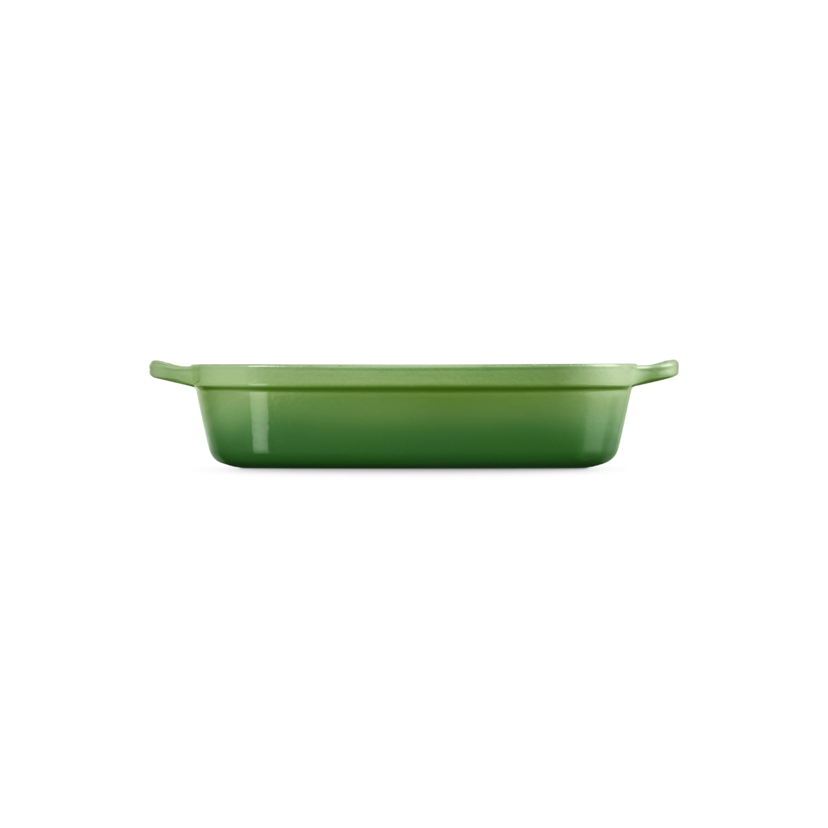 Le Creuset Signature Roaster 33cm Bamboo Green cast iron baking dish with cream enamel interior and looped handles