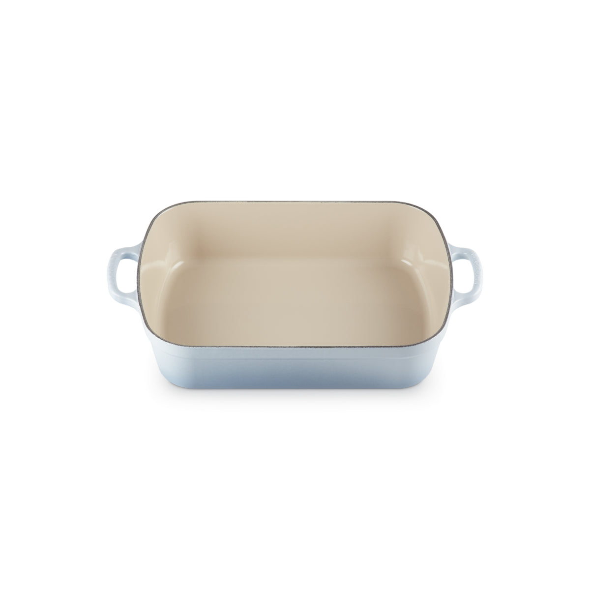 Le Creuset Signature Roaster 33cm Coastal Blue enamelled cast iron rectangular roasting dish with cream interior and loop handles