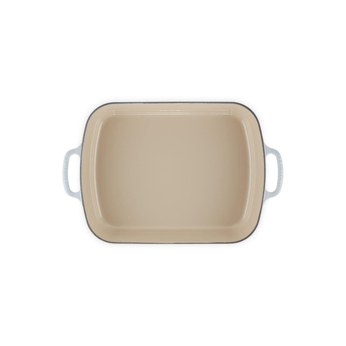 Le Creuset Signature Roaster 33cm Coastal Blue enamelled cast iron rectangular roasting dish with cream interior and loop handles