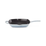 Le Creuset Signature Square Grillit 26cm Coastal Blue cast iron grill pan with black enamel interior and dual pour spouts