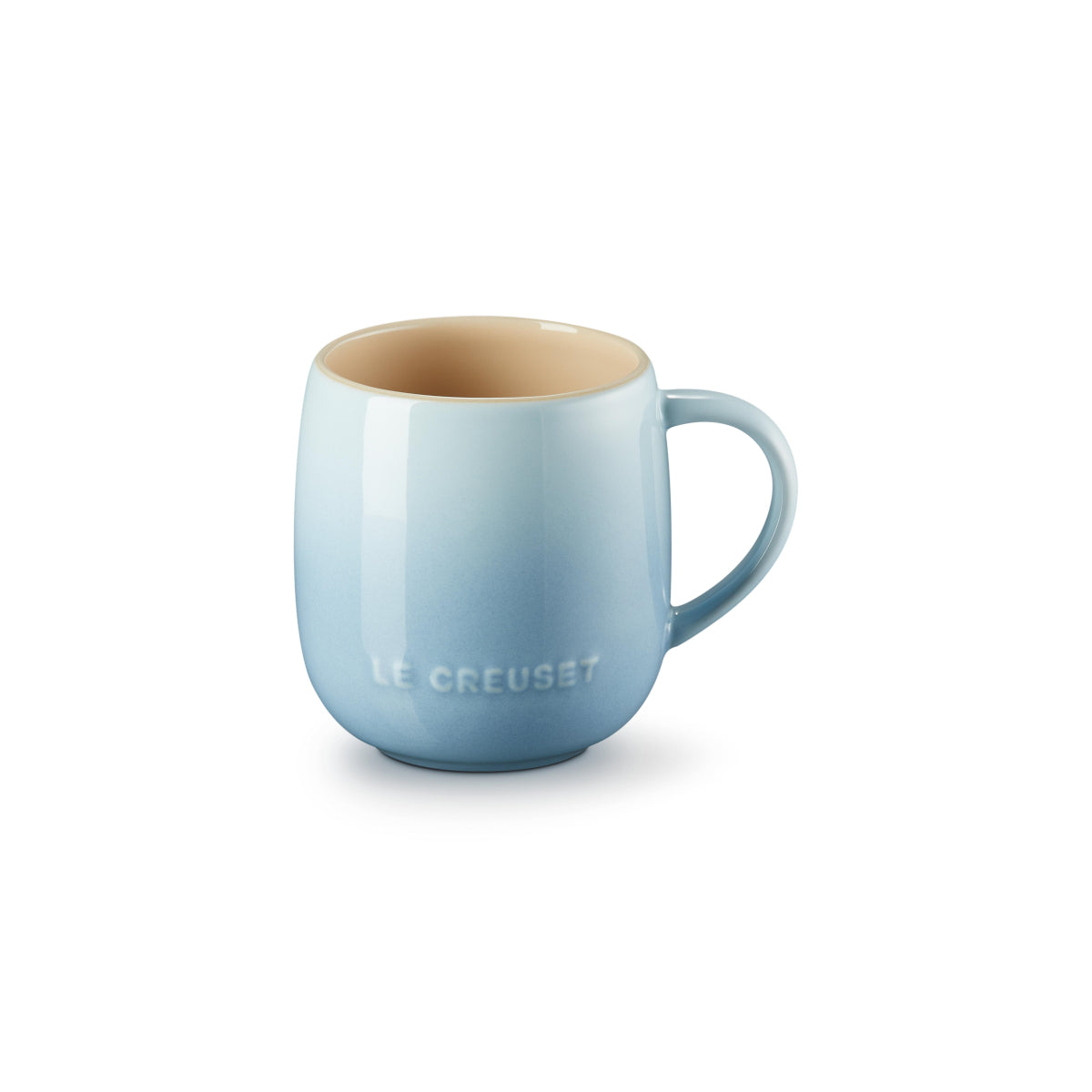 Le Creuset U Mug Coastal Blue top view showing beige interior