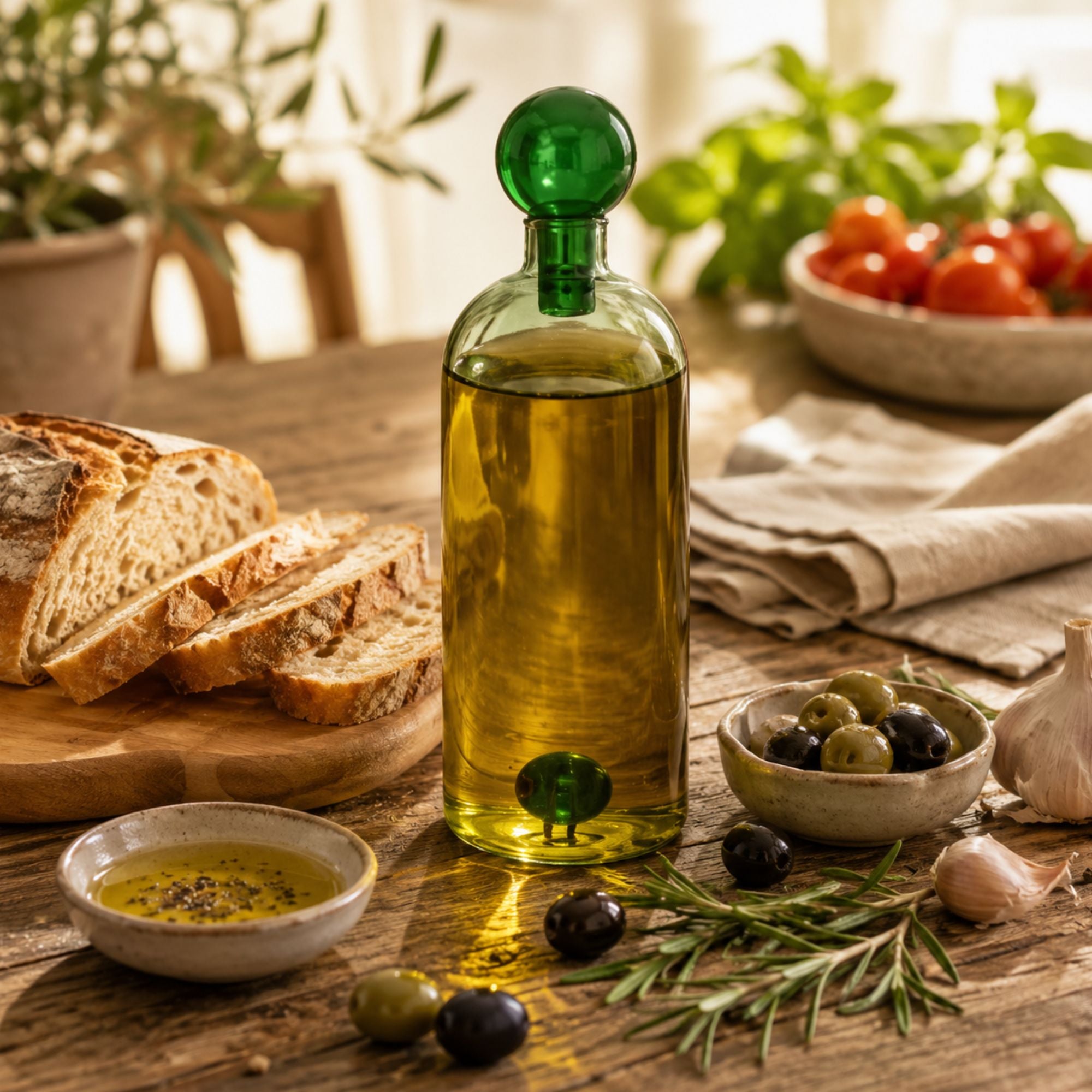 Assemble Olive Glass Oil Bottle Green 6.5 x 21.5cm