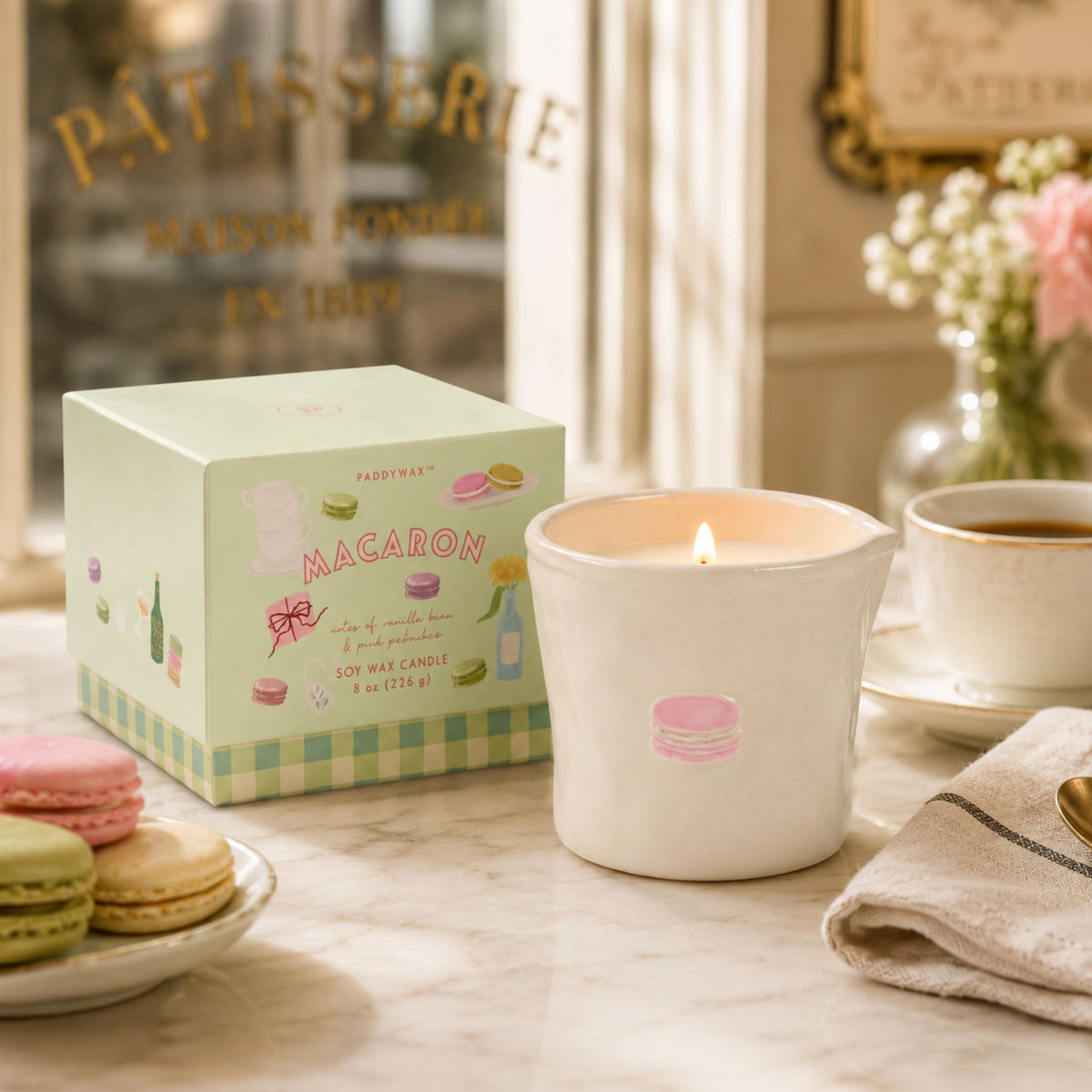 Paddywax Bistro Macaron (Pink Pistachio) Ceramic Candle 226g