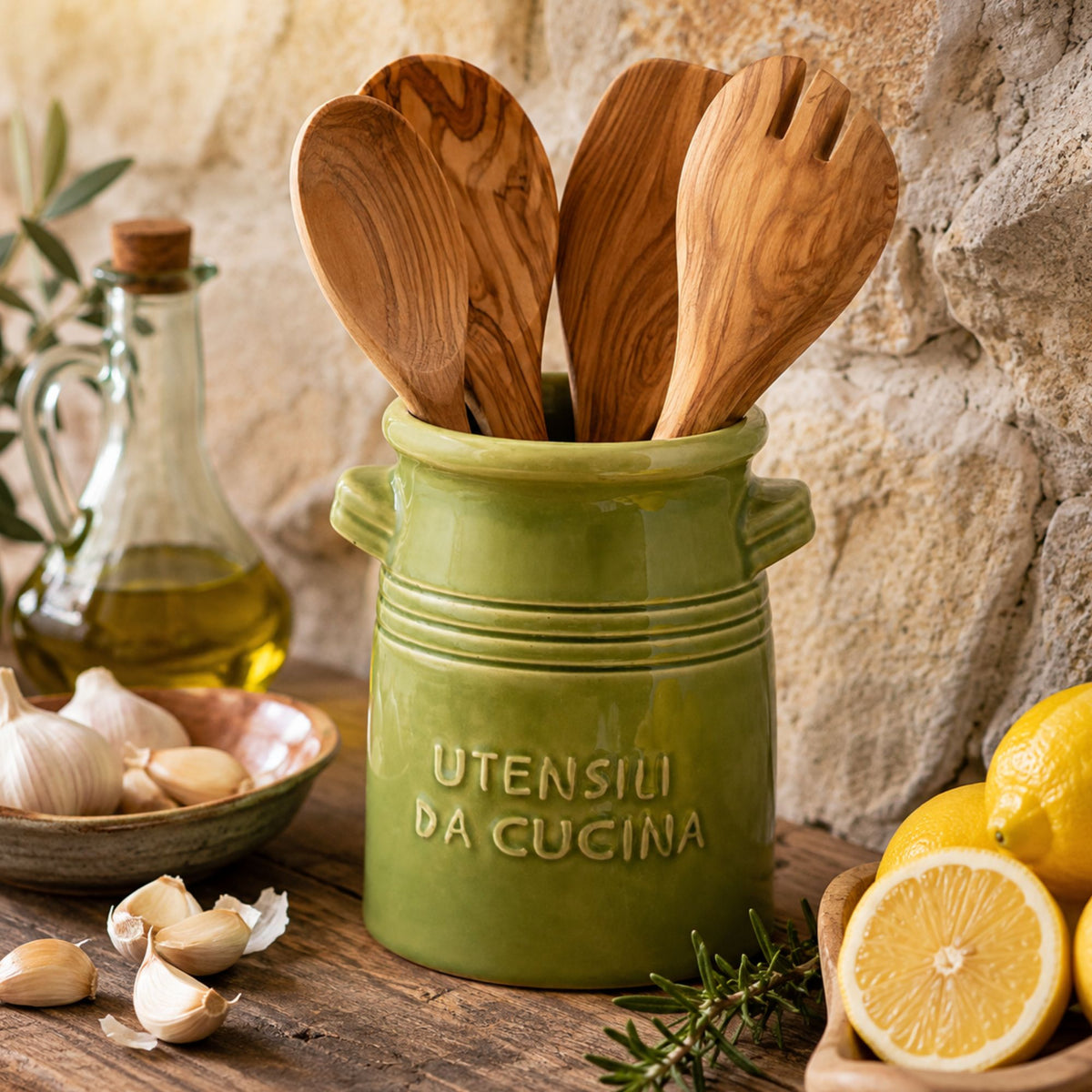 Assemble Utensili Ceramic Utensil Holder Olive 16 x 18cm
