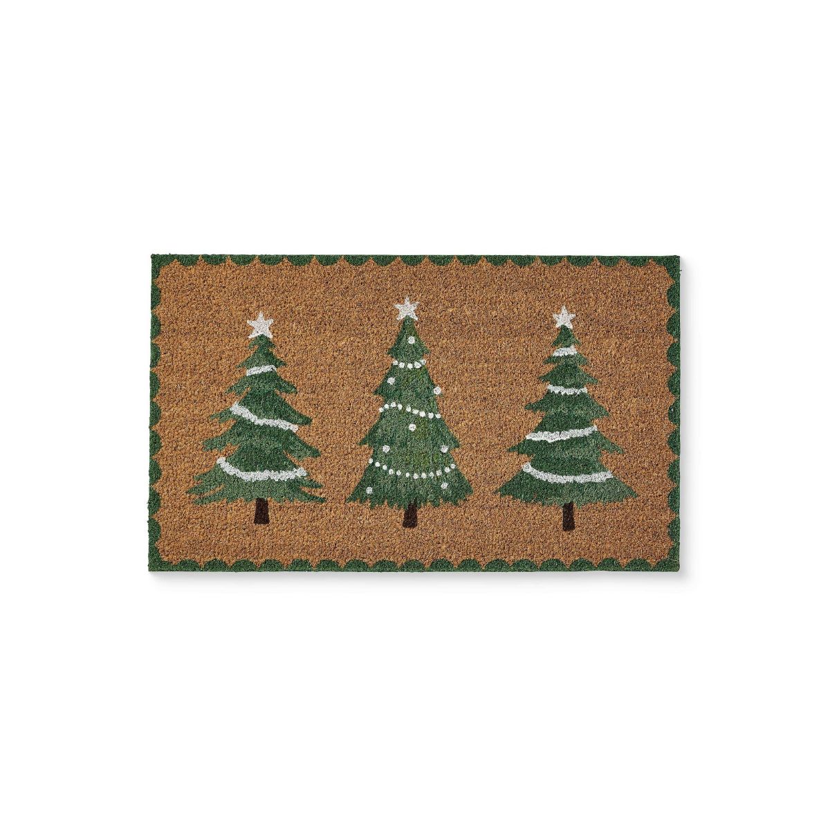 Madras Link Christmas Tree Trio Doormat Green White 45x75cm