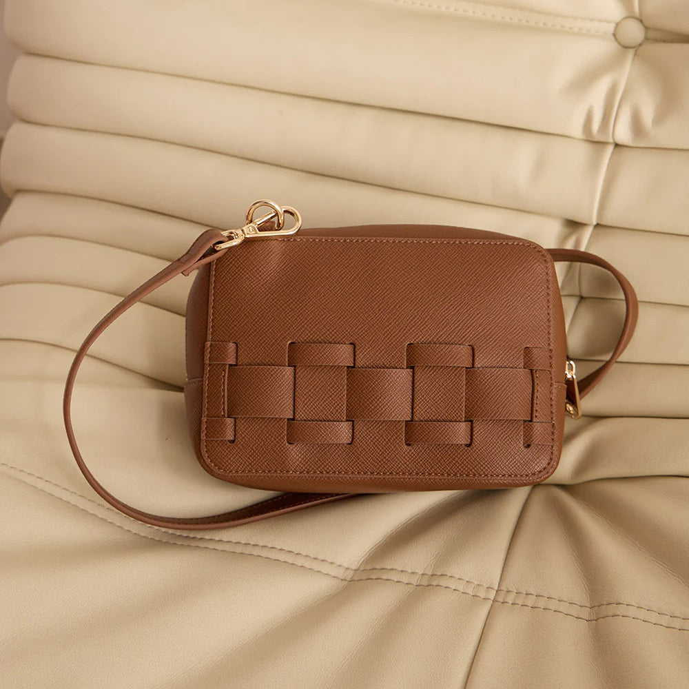 ELMS and KING London Weave Base Crossbody Tan Saffiano | Minimax