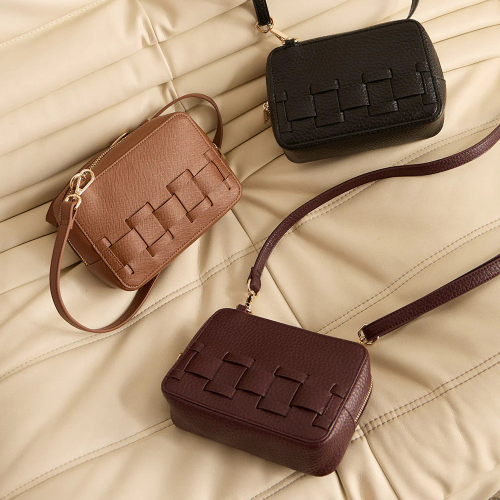 ELMS and KING London Weave Base Crossbody Tan Saffiano | Minimax