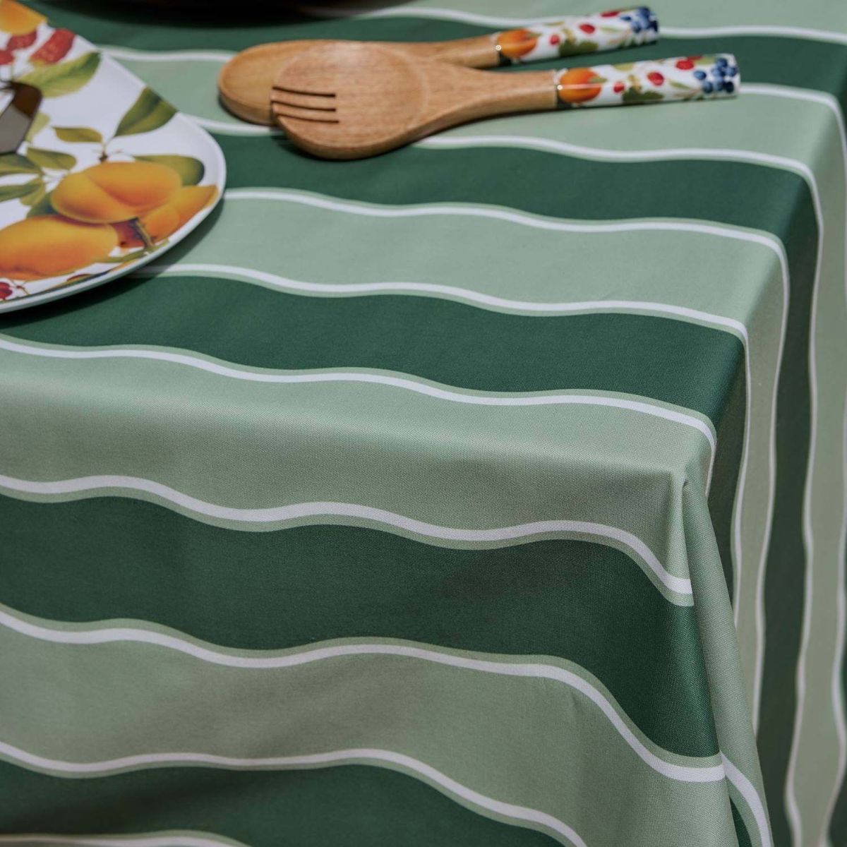 Madras Link Kit Greens Wavy Stripe Alfresco Tablecloth 14