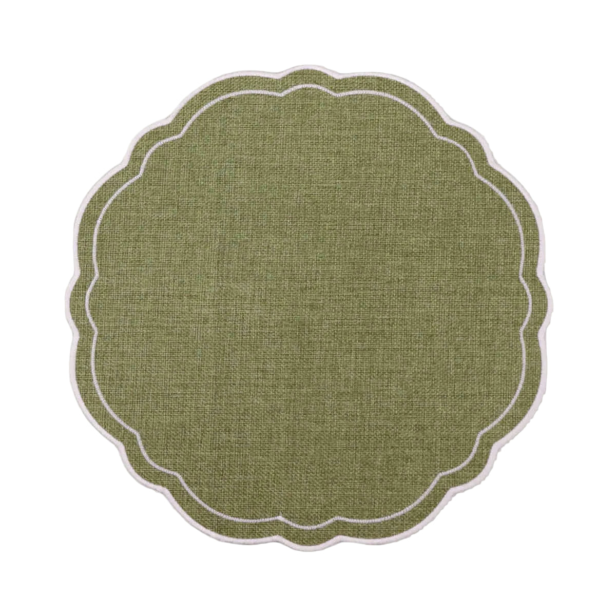 Madras Link Claudia Scalloped Round Placemat Green/White 33cm | Minimax