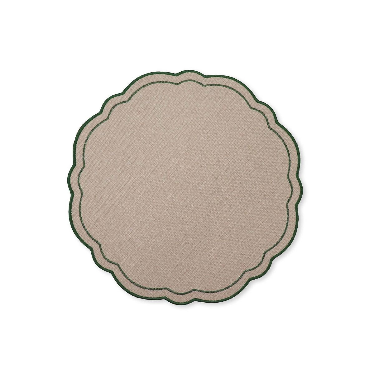Madras Link Claudia Scalloped Round Placemat Natural Green 33cm