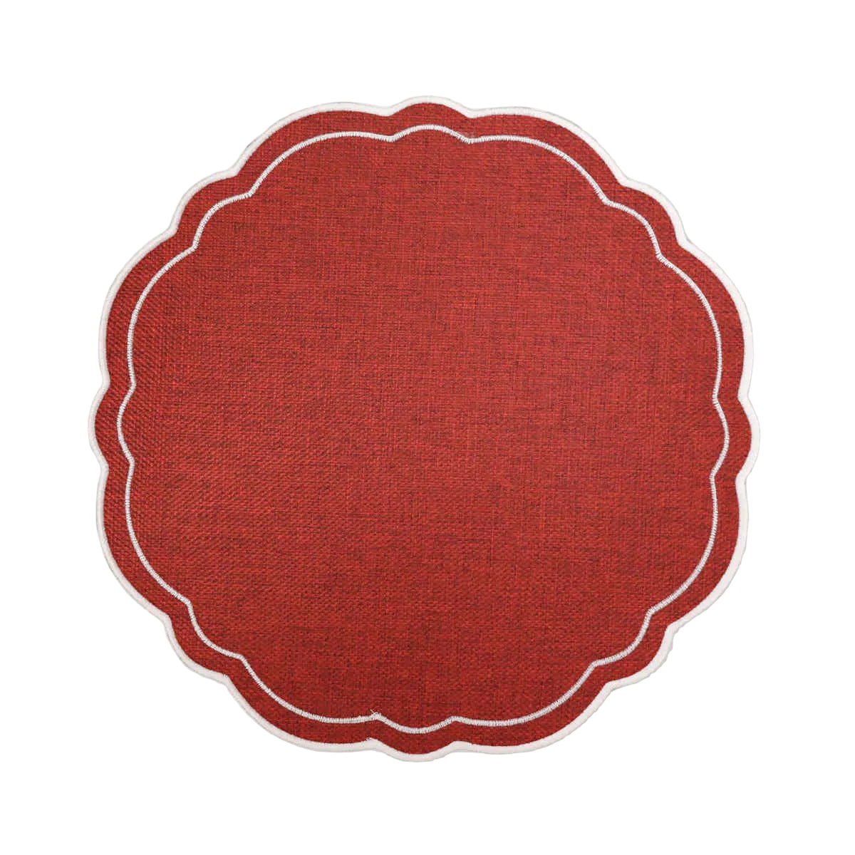 Madras Link Claudia Scalloped Round Placemat Red/White 33cm | Minimax